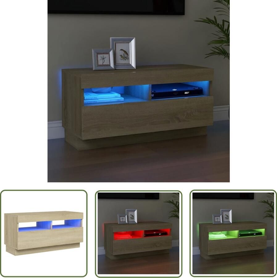 The Living Store vidaXL Tv-meubel met LED-verlichting 80x35x40 cm sonoma eikenkleurig Tv-meubel Hfi-kast Led-verlichting Rgb Licht Houten Tv-stand - Foto 2