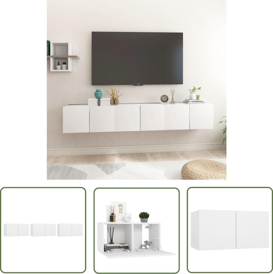 The Living Store Hifi-kastenset 3 stuks 60 x 30 x 30 cm wit hout Tv Meubels Hfi Kast Wandmontage Houten Tv Meubel Wit Tv Meubel - Foto 2