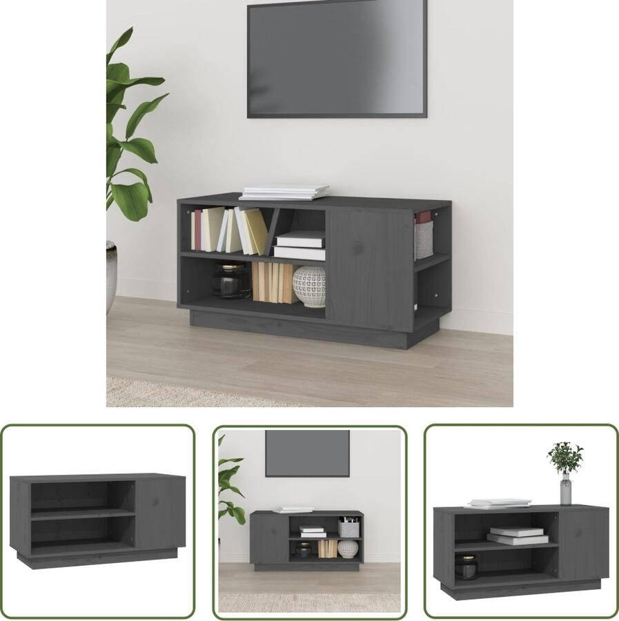 The Living Store vidaXL Hifi Kast Tv Kast Tv-meubel 80x35x40 5 cm massief grenenhout grijs Televisiekast Wooden Tv Stand Grenshouten Tv Kast - Foto 2