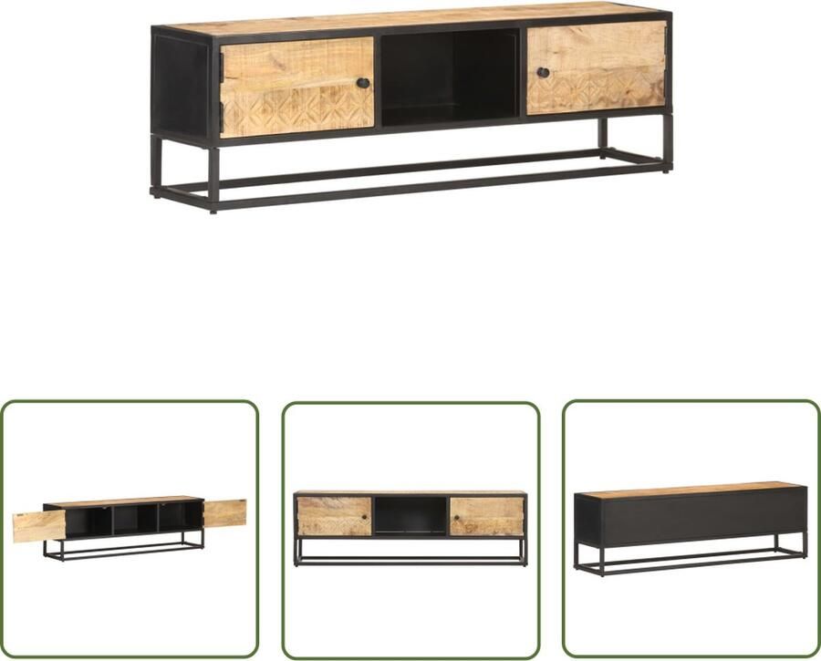 The Living Store Tv-meubel met bewerkte deur 130x30x40 cm ruw mangohout Tv-meubel Hifi-kast Mangohouten Meubilair Rustic Style Vintage Tv-stand - Foto 2