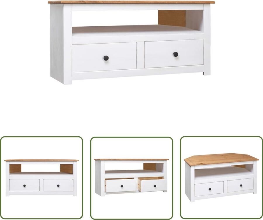The Living Store Hoekkast Massief Grenenhout 93 x 49 x 49 cm Wit Natuurlijke Houtkleur Tv Kast Hoekkasten Grenoble Meubilair Houten Tv Stand Salontafel - Foto 2