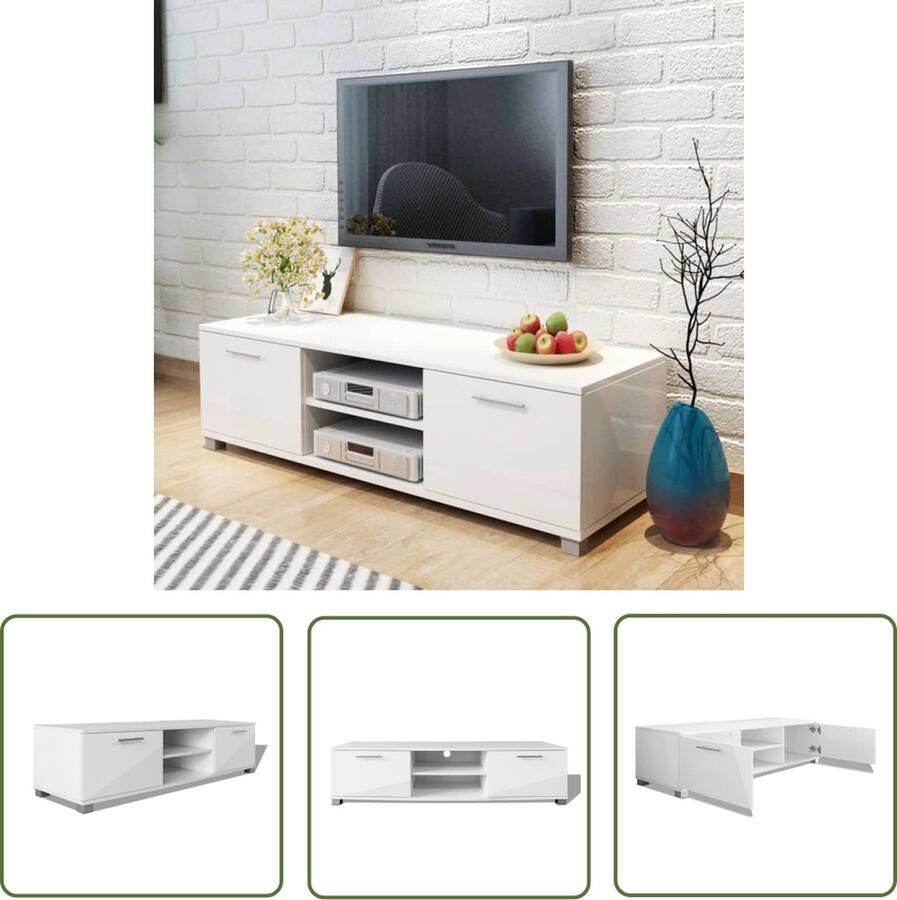 The Living Store TV-meubel Hoogglans wit 120 x 40.3 x 34.7 cm Bewerkt hout MDF TV-meubel Hoogglans Wit Houten Meubilair Mediabox - Foto 2
