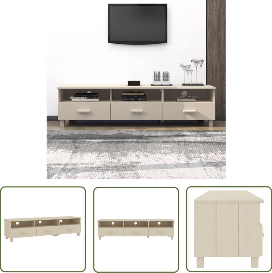 The Living Store vidaXL Hout TV Kast Tv-meubel HAMAR 158x40x40 cm massief grenenhout honingbruin Grenenhout Salontafel Meubilair - Foto 2