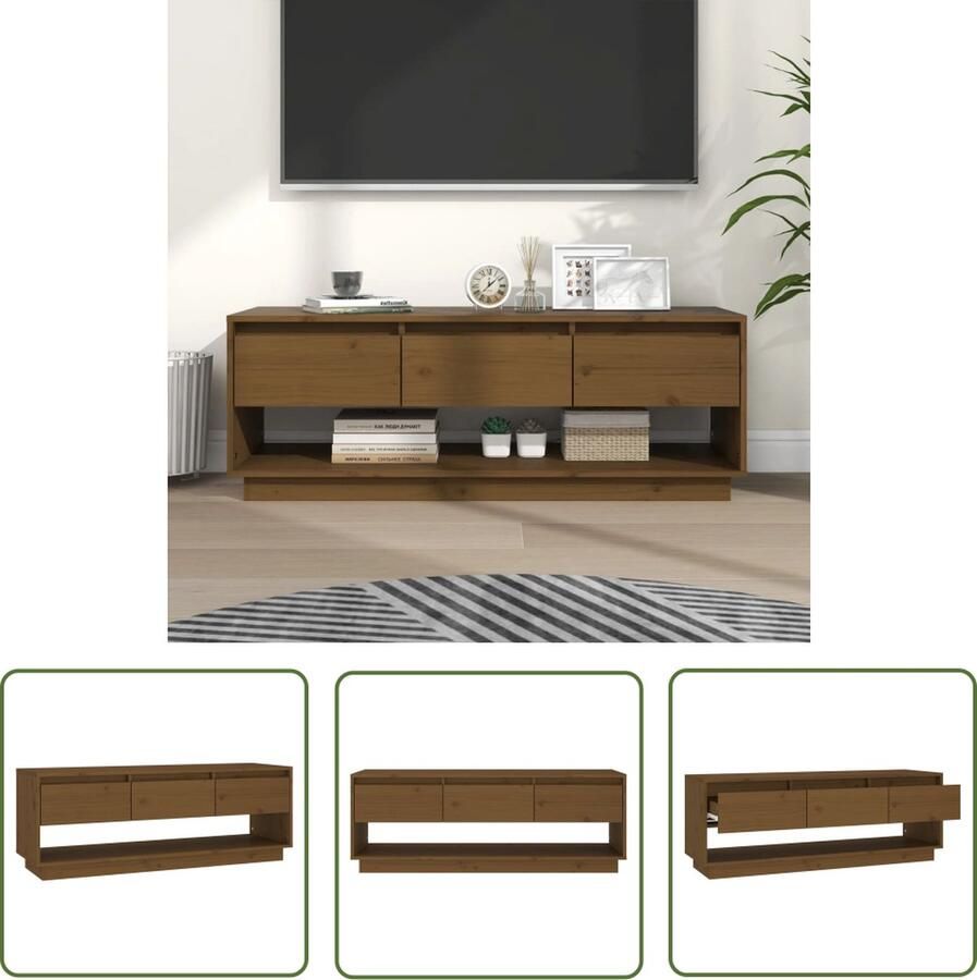 The Living Store Houten Tv-meubel Zwevend Honingbruin 110.5 x 34 x 40 cm Massief grenenhout Tv-meubel Hout Grenenhout Zwevend Tv-meubel Salontafel - Foto 2