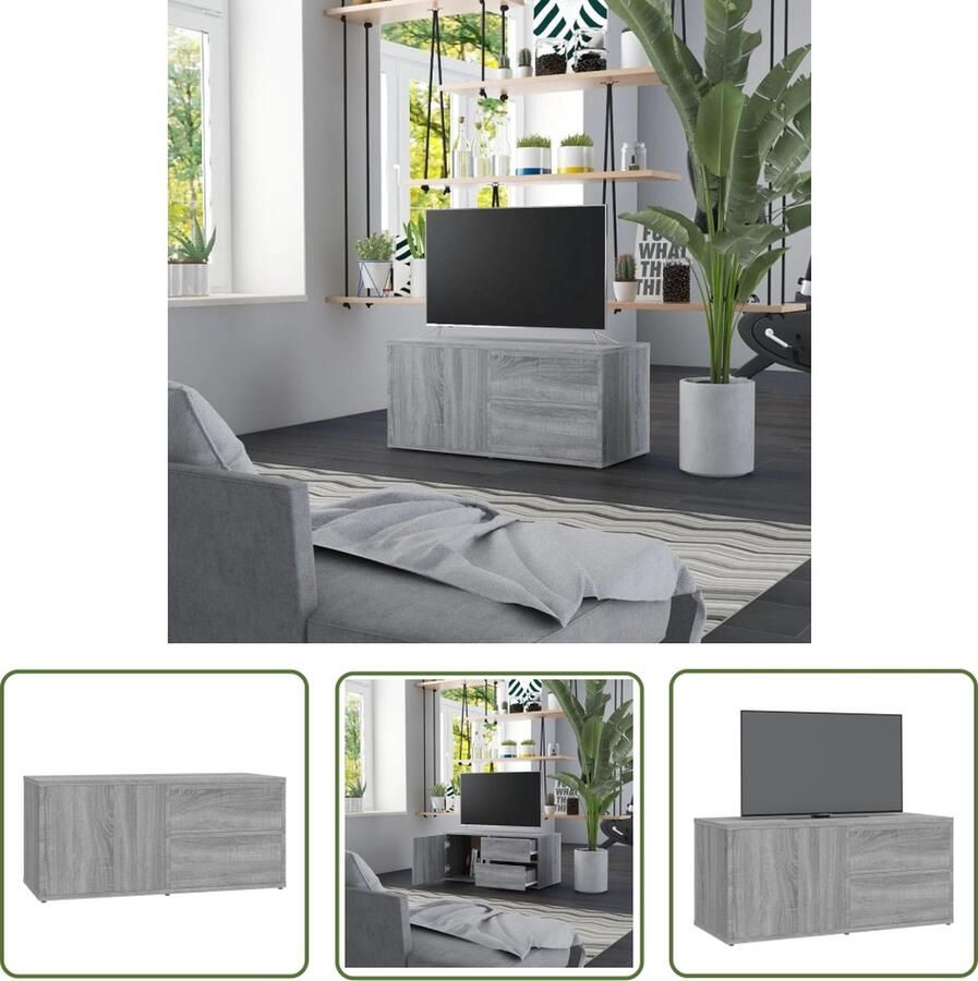 The Living Store vidaXL Tv-meubel 80x34x36 cm bewerkt hout grijs sonoma eikenkleurig Televisiemeubel Houten Meubilair Grijze Meubels Salontafel Tv Stand - Foto 2