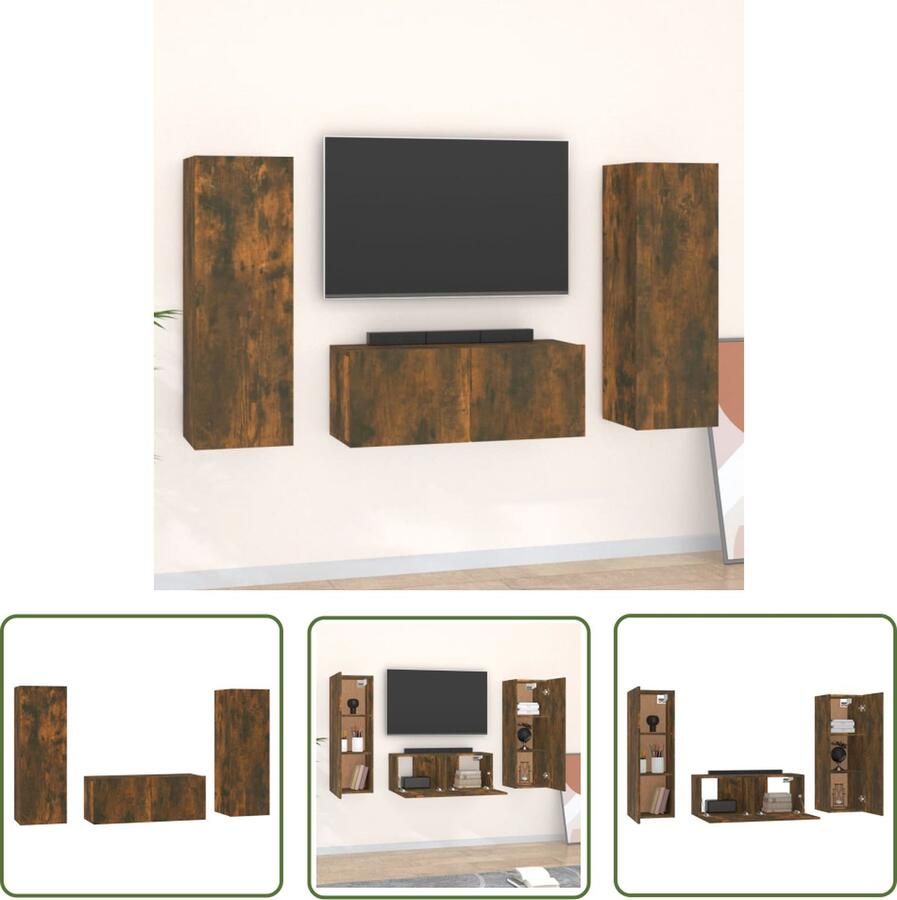The Living Store Klassieke Televisiekastenset Gerookt eiken 80x30x30 cm + 2x 30.5x30x90 cm Klassieke Televisiekast Houten Tv Kast Wandtv Kast Bruine Tv Kast Opbergruimte Tv - Foto 2
