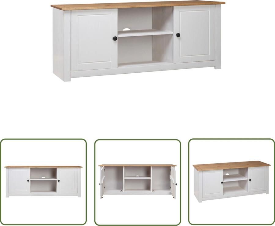 The Living Store vidaXL Tv-kast Panama Range 120x40x50 cm massief grenenhout wit Tv-kast Houten Tv-kast Vintage Tv-stand Retro Tv-kast Grenoblehouten Tv-kast - Foto 2