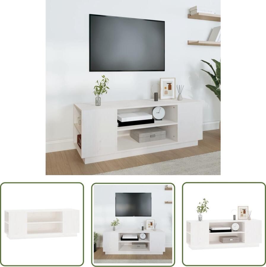 The Living Store vidaXL Houten Tv Kast Televisie Kast Tv-meubel 110x35x40 5 cm massief grenenhout wit Tv Meubilair Salontafel Livingroom Furniture - Foto 2