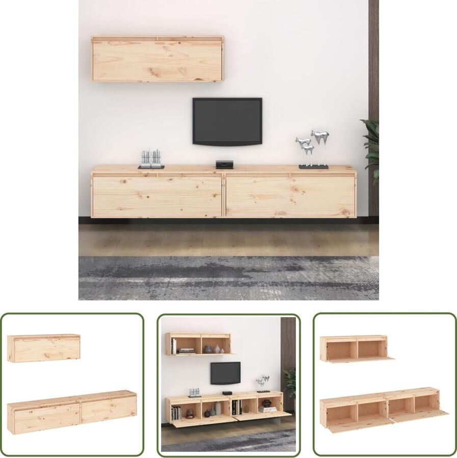 The Living Store Televisiekast Grenenhout 100 x 30 x 35 cm Klassiek design Televisie Kast Houten Tv-kast Grenoblehouten Tv-kast Tv Kasten Set Wandmontage Tv-kast - Foto 2