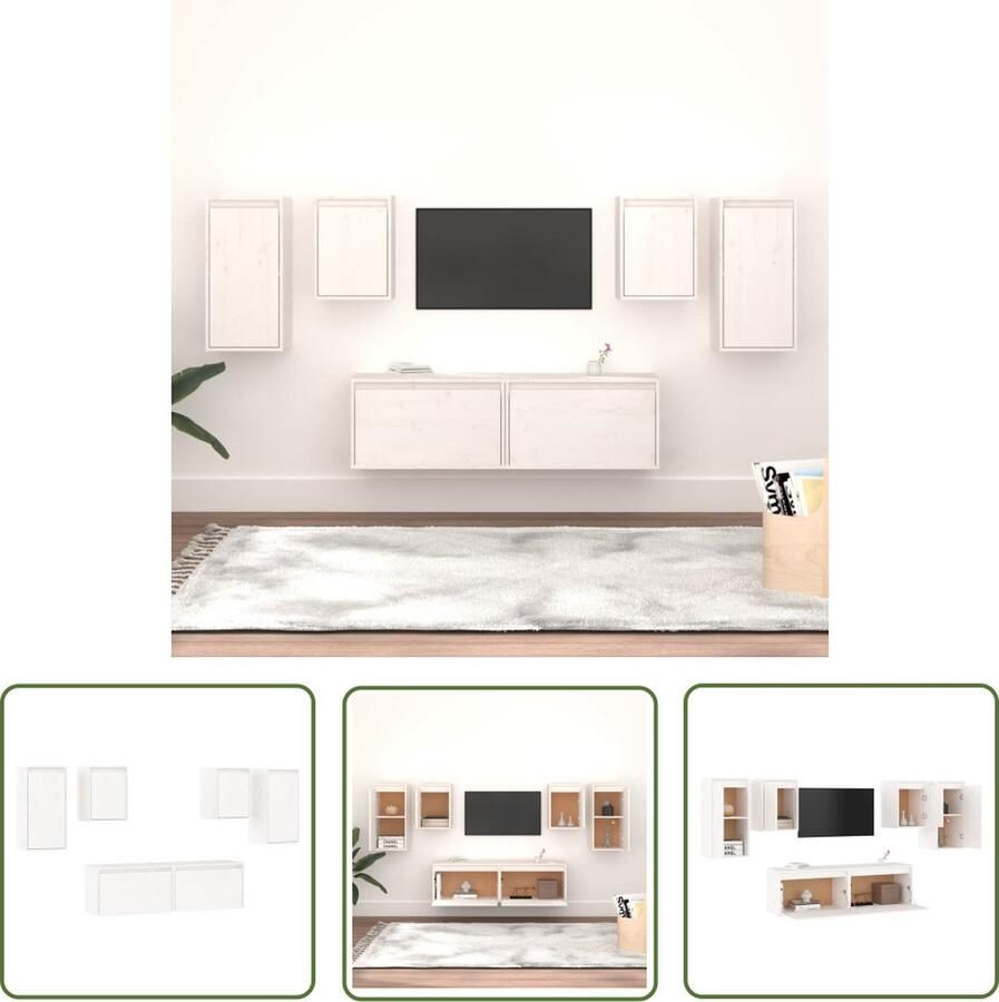 The Living Store Televisiemeubel Classic Massief Grenenhout 60x30x35 cm Wit Televisie Kast Houten Tv-kast Tv Stand Salontafel Livingroom Furniture - Foto 2