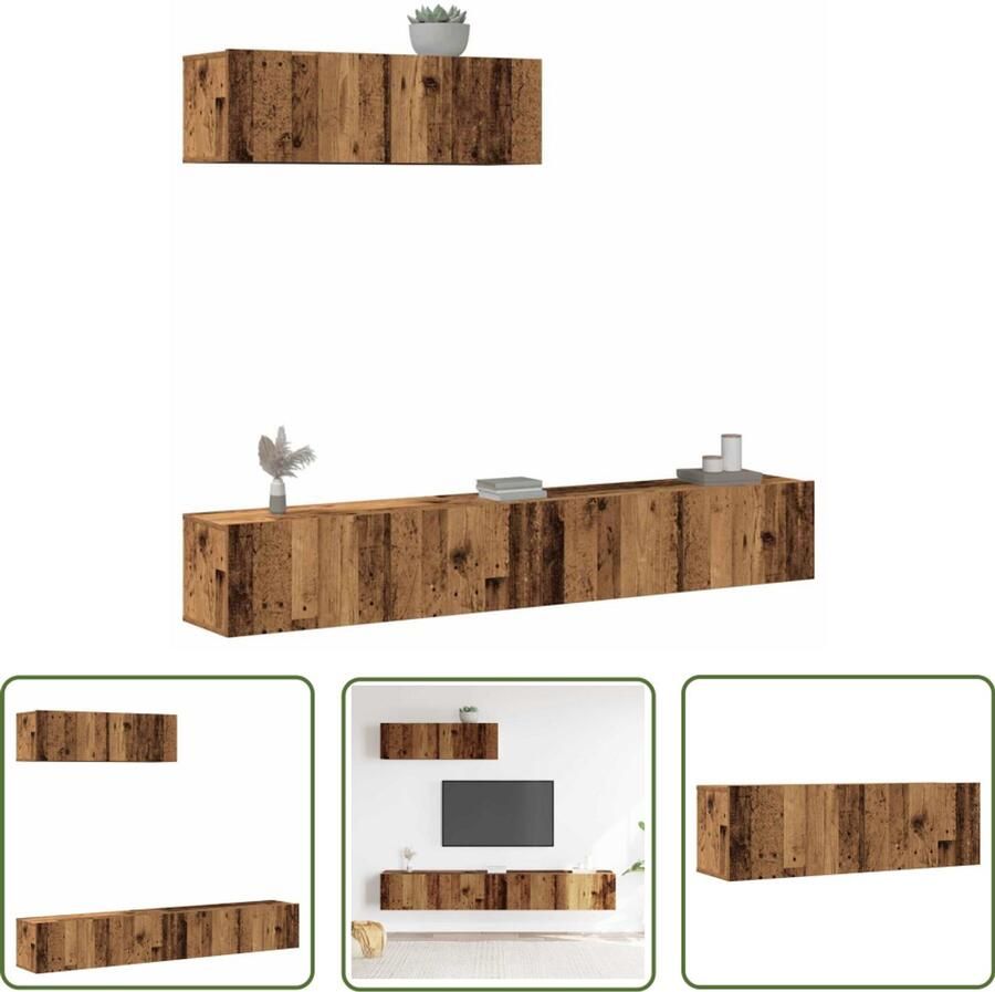 The Living Store vidaXL 3-delig Tv-meubelset wandmontage bewerkt hout oud houtkleurig Tv Kast Houten Tv Kast Tv Meubel Salontafel Media Kast