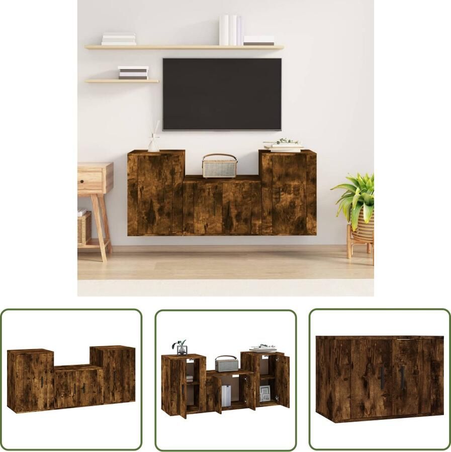 The Living Store Televisiekastenset Classic Eiken 57 x 34.5 x 40 cm 2x 40 x 34.5 x 60 cm Tv Kast Houten Tv Kast Eiken Tv Kast Tv Meubel Salontafel - Foto 2