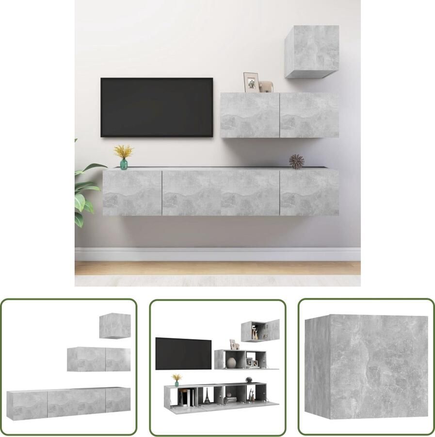 The Living Store Hangende TV-Kasten Betongrijs 1x 30.5x30x30 cm 3x 80x30x30 cm Spaanplaat Tv Kast Houten Tv Kast Tv Meubel Tv Unit Media Kast - Foto 2