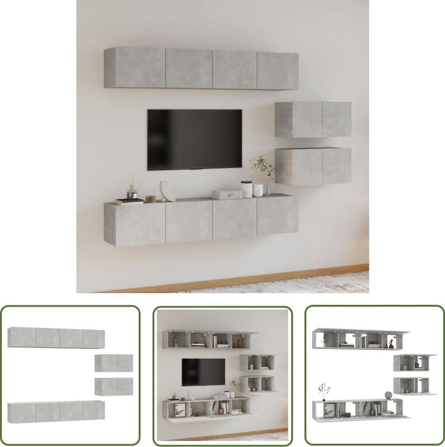 The Living Store vidaXL Houten Tv Kast Tv Kast 6-delige Tv-meubelset bewerkt hout betongrijs Grijze Tv Kast Wandmontage Tv Kast Salontafel - Foto 2