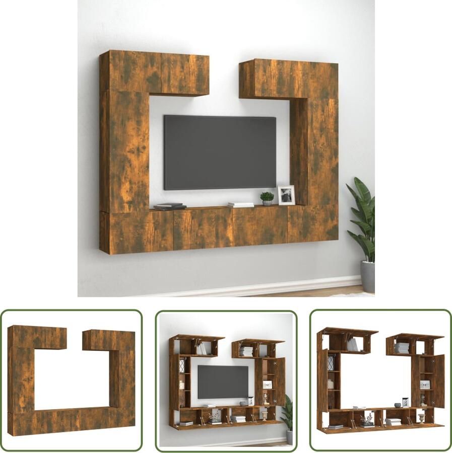 The Living Store TV-meubelset Gerookt Eiken 80x30x30 cm 30.5x30x90 cm 100x30x30 cm TV Kast Houten TV Kast Wandmontage TV Kast Salontafel Opbergkast - Foto 3