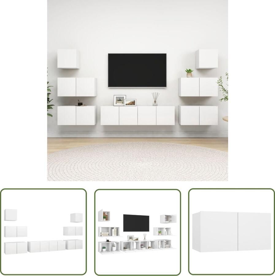 The Living Store Hangende Tv-kastenset Spaanplaat 6x 60x30x30cm 2x 30.5x30x30cm wit Montage vereist Tv Kast Houten Tv Kast Tv Meubelset Wandmontage Tv Kast Living Room Furniture - Foto 2