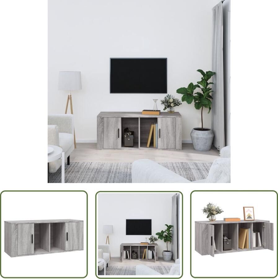 The Living Store vidaXL Houten Tv Kast Tv Kast Tv-meubel 100x35x40 cm bewerkt hout grijs sonoma eikenkleurig Salontafel Mediakast Tv Meubilair - Foto 2