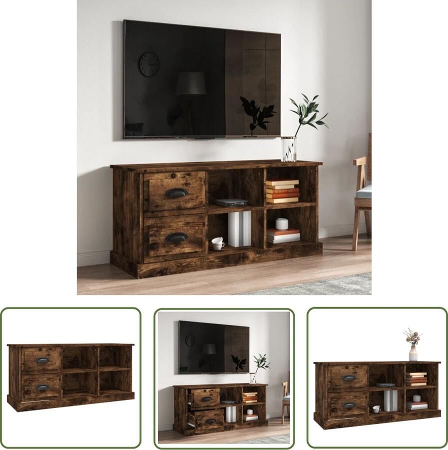 The Living Store Tv-kast trendy meubel Afmeting- 102 x 35.5 x 47.5 cm Ken- gerookt eiken Tv Kast Houten Tv Kast Trendy Tv Kast Bruine Tv Kast Tv Meubilair - Foto 2