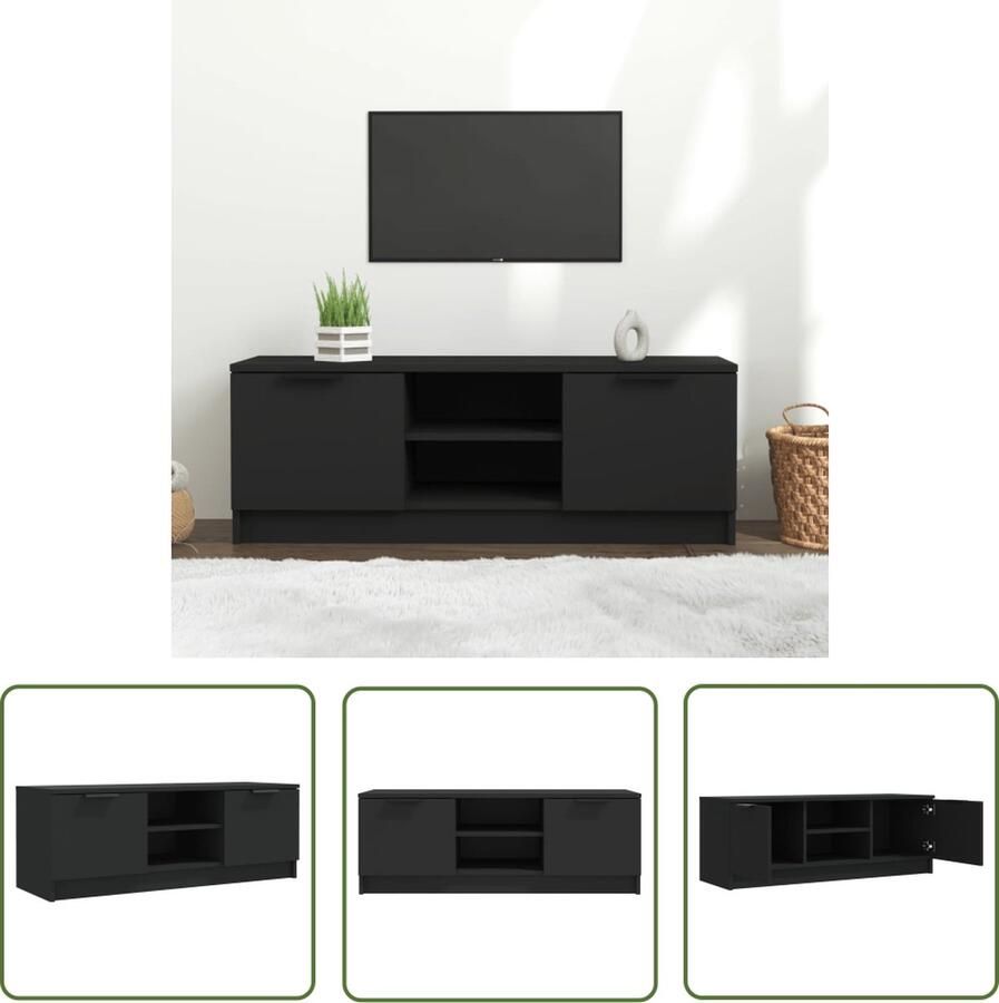 The Living Store vidaXL Houten Tv Kast Tv Kast Tv-meubel 102x35x36 5 cm bewerkt hout zwart Zwarte Tv Kast Modern Tv Meubel Scandinavische Tv Kast - Foto 2