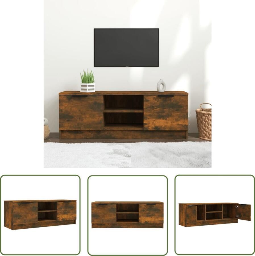 The Living Store vidaXL Houten Tv Kast Tv Kast Tv-meubel 102x35x36 5 cm bewerkt hout gerookt eikenkleurig Tv Meubels Salontafel Living Room Furniture - Foto 2