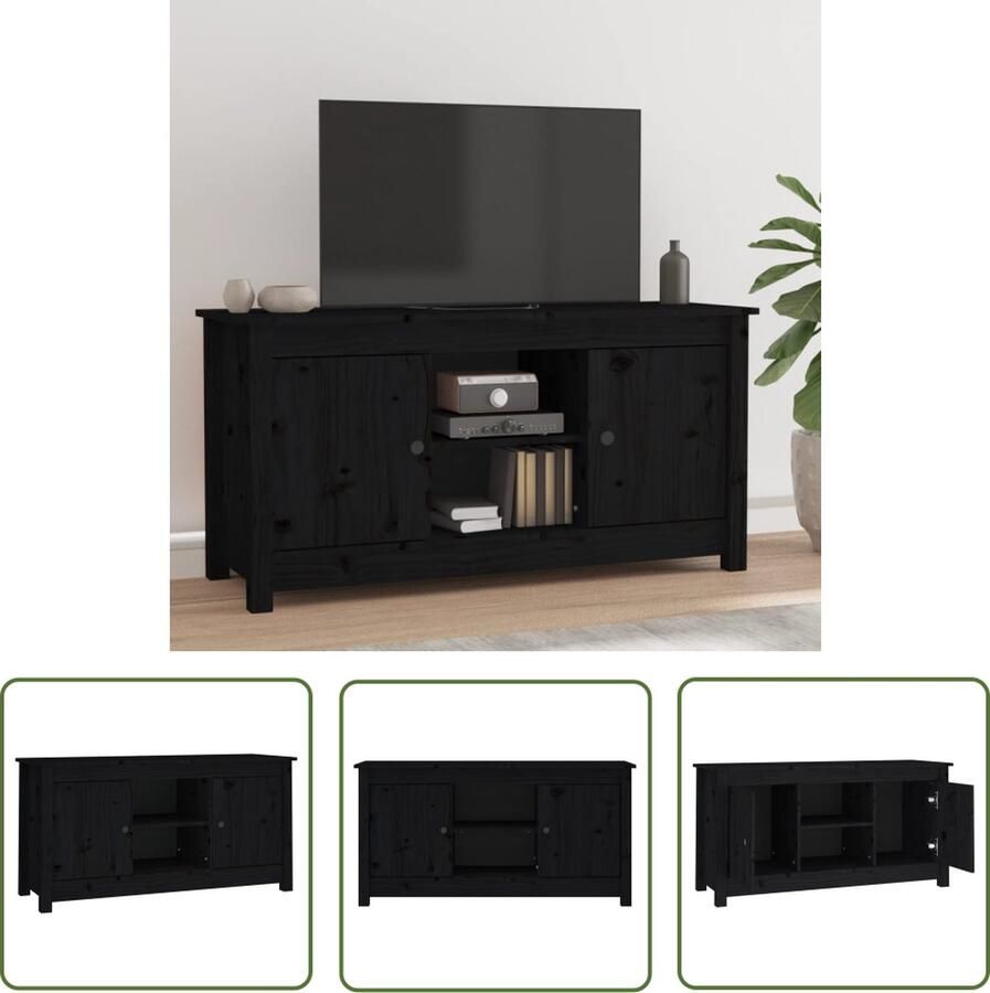 The Living Store Tv-kast Sage Tv-kast 103 x 36.5 x 52 cm Massief grenenhout Tv Kast Houten Tv Kast Grenoble Hout Tv Stand Salontafel - Foto 2