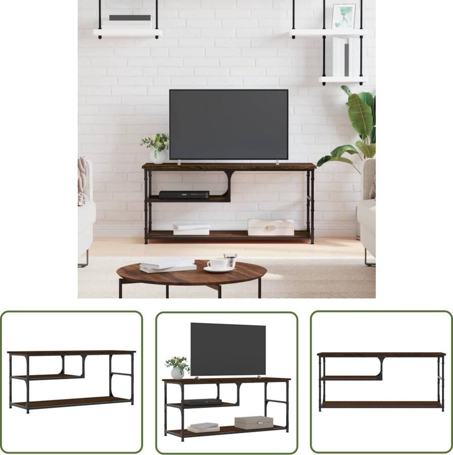 The Living Store vidaXL Houten TV Kast TV Kast Tv-meubel 103x38x46 5 cm bewerkt hout staal bruin eikenkleur Industriele TV Kast Bruin TV Kast Salon Meubilair - Foto 2