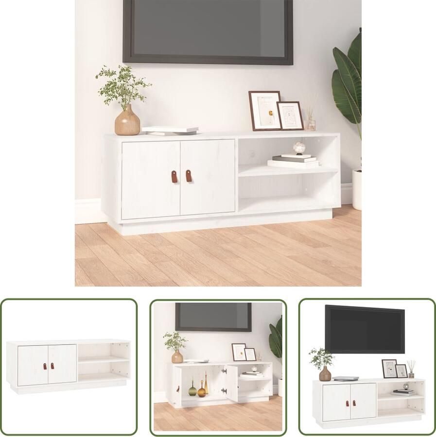 The Living Store vidaXL Houten TV Kast TV Kast Tv-meubel 105x34x40 cm massief grenenhout wit Grenenhout TV Kast Wit TV Kast Mediakast - Foto 2