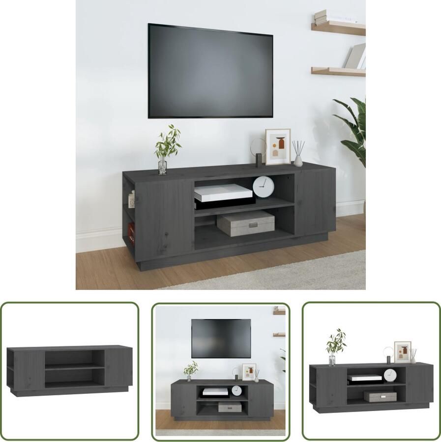 The Living Store TV-kastenset Grijs massief grenenhout 110 x 35 x 40.5 cm Ruime opbergruimte TV Kast Houten TV Kast Grenoble Hout TV Meubilair Salontafel - Foto 2