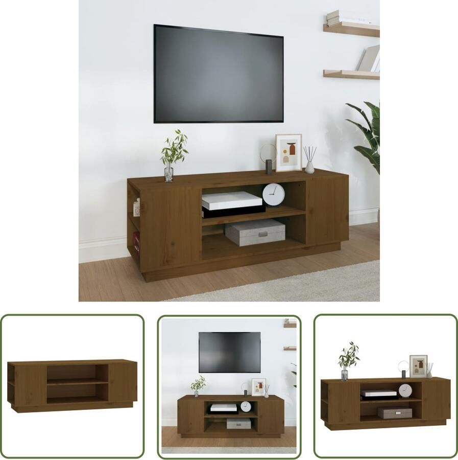 The Living Store vidaXL Houten TV Kast TV Kast Tv-meubel 110x35x40 5 cm massief grenenhout honingbruin Grenoble Hout Honingbruin Meubilair Salontafel - Foto 2