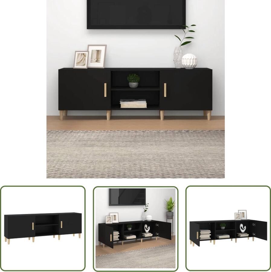 The Living Store vidaXL Houten TV Kast TV Kast Tv-meubel 150x30x50 cm bewerkt hout zwart Klassiek TV Meubilair Zwarte TV Kast Media Kast - Foto 2