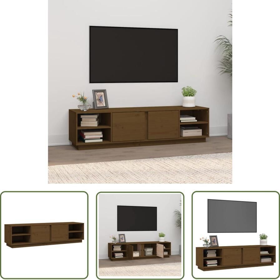 The Living Store vidaXL Houten Tv Kast Tv Kast Tv-meubel 156x40x40 cm massief grenenhout honingbruin Grenoble Hout Salon Meubilair Decoratief Tv Meubel - Foto 2