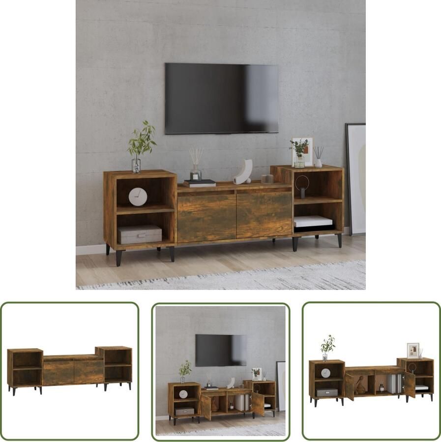 The Living Store vidaXL Tv-meubel 160x35x55 cm bewerkt hout gerookt eikenkleurig Tv Kast Houten Tv Kast Mediaschaats Salontafel Bruine Tv Kast