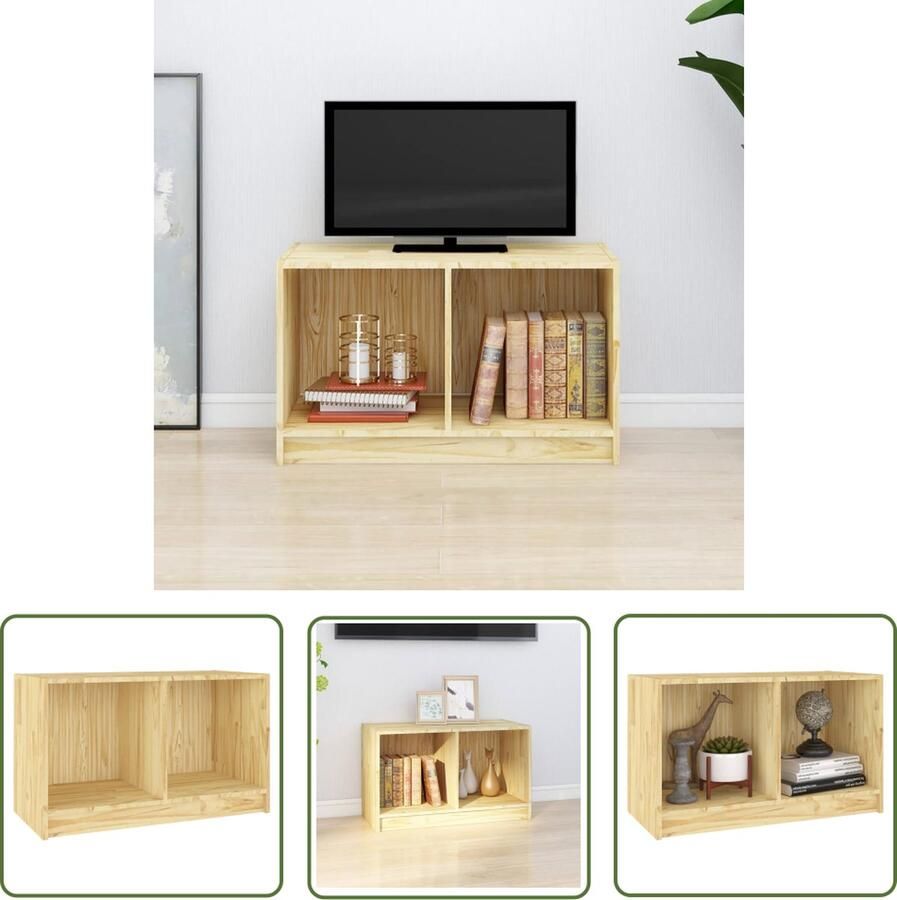 The Living Store Tv-meubel Grenenhout 70 x 33 x 42 cm Stevig en praktisch TV Kast Houten TV Kast Grenoble Hout Salon Meubilair Tv Stand - Foto 2