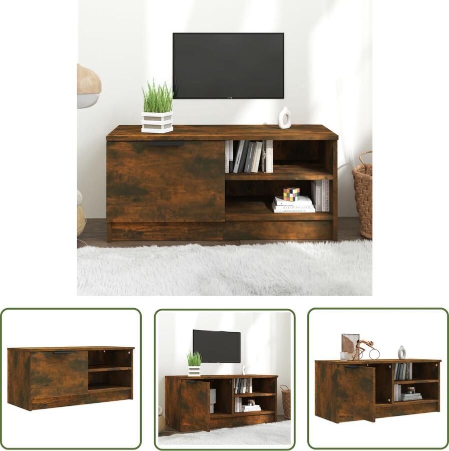 The Living Store vidaXL Houten Tv Kast Tv Kast Tv-meubel 80x35x36 5 cm bewerkt hout gerookt eikenkleurig Tv Meubilair Design Tv Kast Stereo Kast - Foto 2