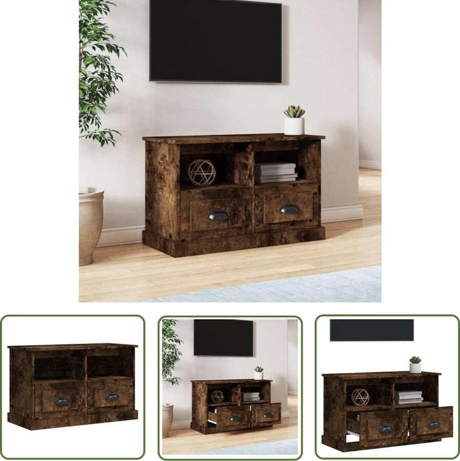The Living Store TV-kast Gerookt Eiken 80x35x50 cm Duurzaam materiaal Voldoende opbergruimte Display functie Tv Kast Houten Tv Kast Bruine Tv Kast Vintage Tv Kast Salontafel - Foto 2