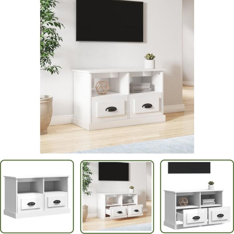The Living Store vidaXL Tv-meubel 80x35x50 cm bewerkt hout hoogglans wit Tv Kast Houten Tv Kast Wit Tv Kast Media Kast Salontafel - Foto 2