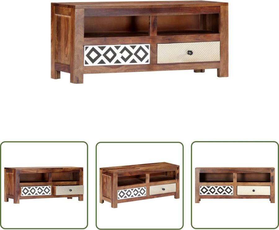The Living Store Hifi tv-kast 90x30x40 cm Massief sheeshamhout Met 2 lades en 2 vakken Tv Kast Houten Tv Kast Sheeshamhout Tv Kast Tv Meubilair Living Room Furniture - Foto 2