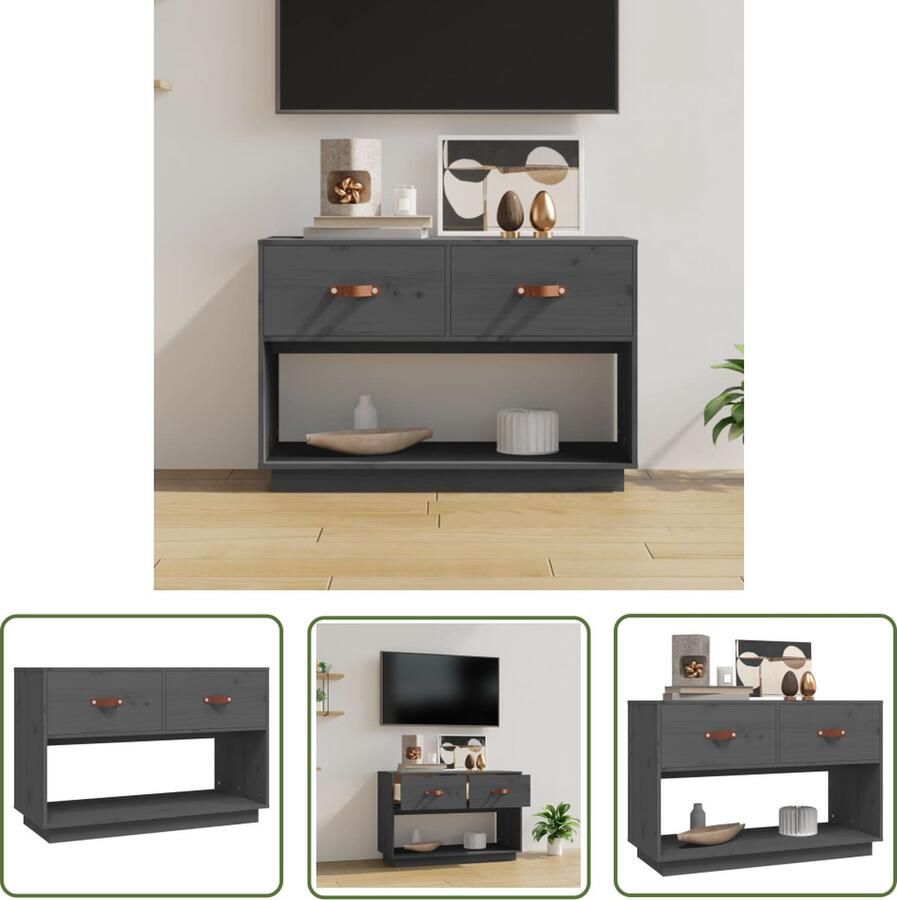 The Living Store vidaXL Houten TV Kast TV Kast Tv-meubel 90x40x60 cm massief grenenhout grijs Grenoble Hout Tv Tafel Salontafel - Foto 2