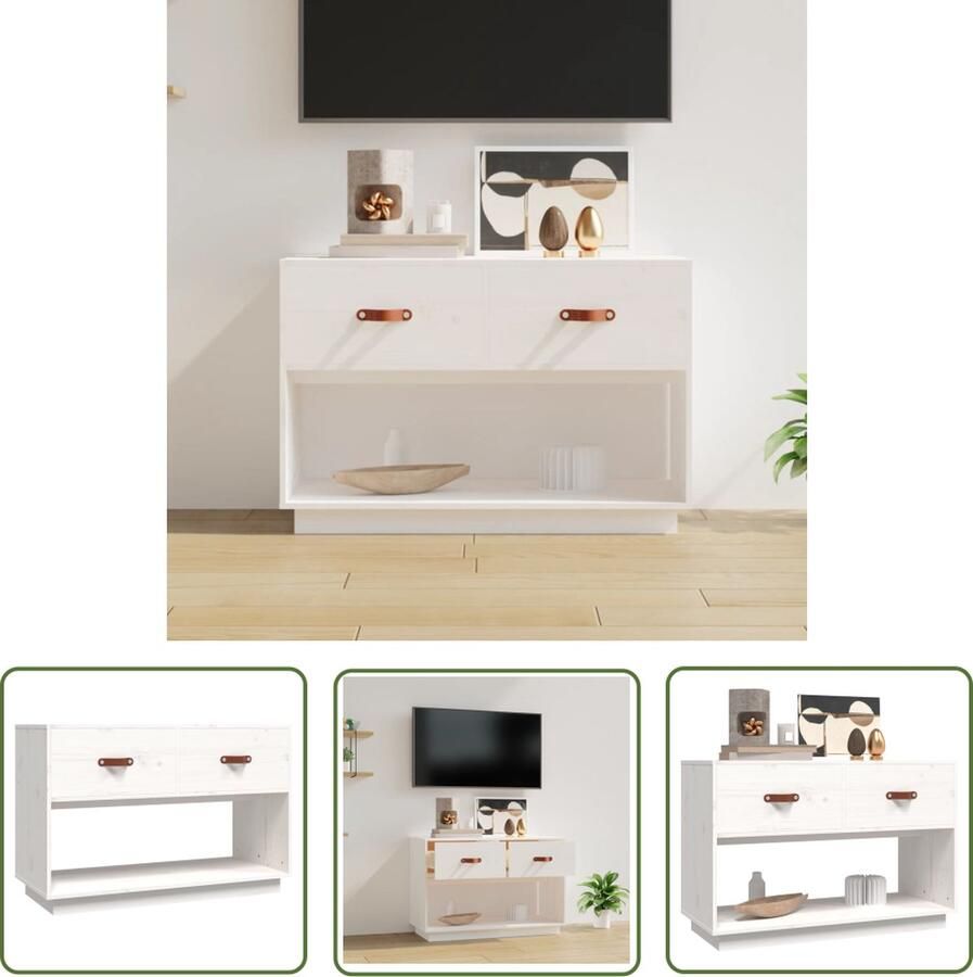 The Living Store vidaXL Houten TV Kast TV Kast Tv-meubel 90x40x60 cm massief grenenhout wit Grenoble Hout Wit TV Kast Tv Tafel - Foto 2