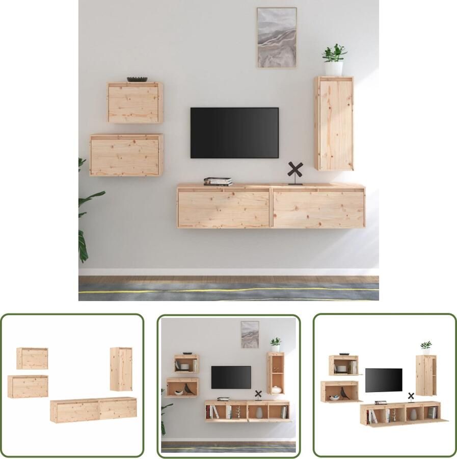 The Living Store Televisiekasten Hangkasten Massief grenenhout Trendy design 80 x 30 x 35 cm 30 x 30 x 80 cm 45 x 30 x 35 cm 60 x 30 x 35 cm Tv Kast Houten Tv Kast Grenoblehouten Tv Kast Wandkast Tv Unit - Foto 2