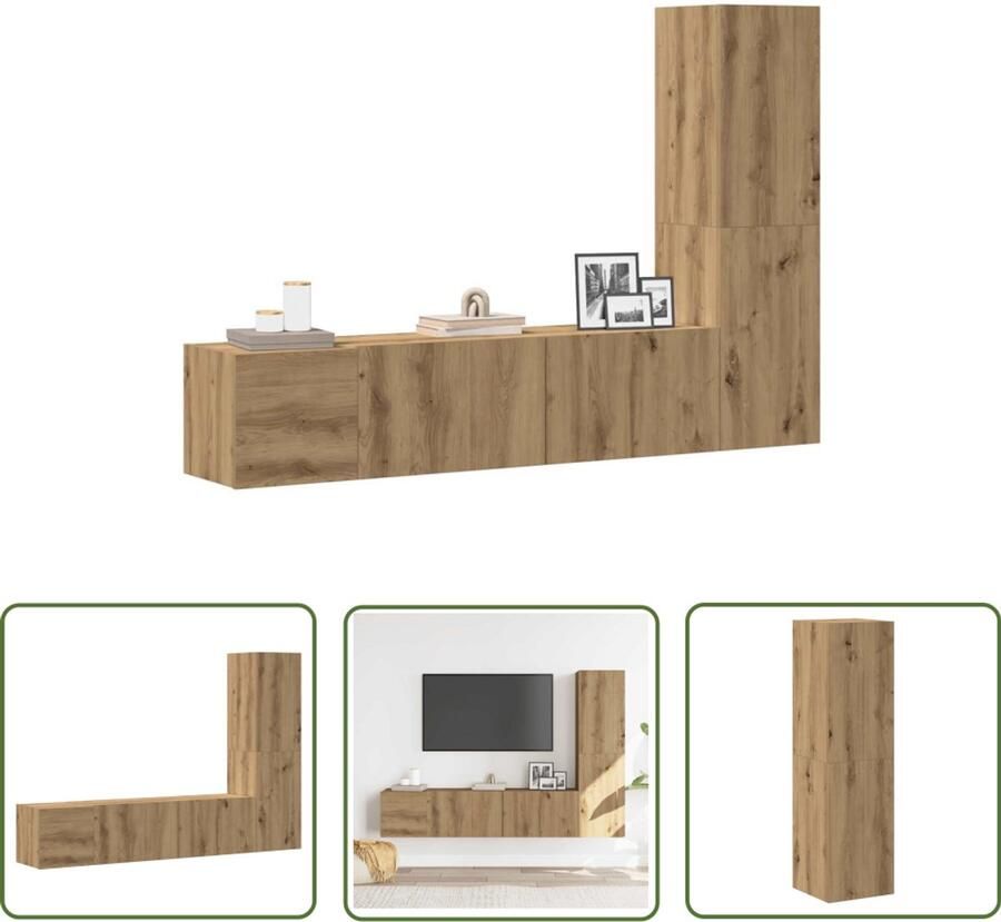 The Living Store vidaXL Houten Tv Kast Tv Kast Tv-wandkasten 3 st bewerkt hout artisanaal eikenkleurig Wandkast Media Kast Salontafel