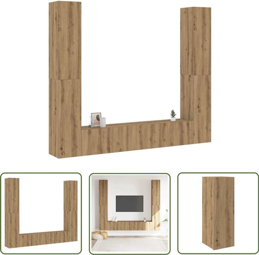 The Living Store vidaXL Houten Tv Kast Tv Kast Tv-wandkasten 6 st bewerkt hout artisanaal eikenkleurig Wandkast Media Kast Salontafel