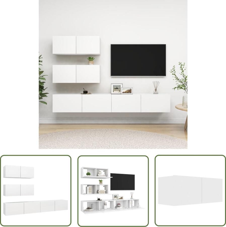The Living Store Hangende tv-kasten Televisiemeubelset 80x30x30 cm en 100x30x30 cm Wit Spaanplaat Tv Kasten Houten Tv Kast Tv Meubelset Wandmontage Tv Kast Living Room Furniture - Foto 2