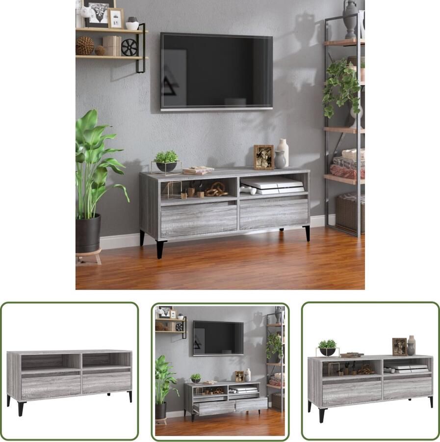 The Living Store vidaXL Tv-meubel 100x34 5x44 5 cm bewerkt hout grijs sonoma eikenkleur Tv-kast Houten Tv-kast Media Kast Salon Meubilair Grijze Tv-kast - Foto 2