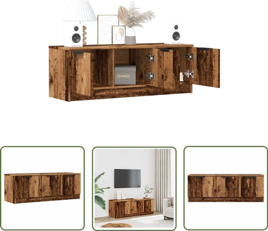 The Living Store vidaXL Tv-meubel 102x35x36 5 cm bewerkt hout oud houtkleurig Tv-meubel Houten Tv-kast Salontafel Opberg Kast Vintage Tv-meubel