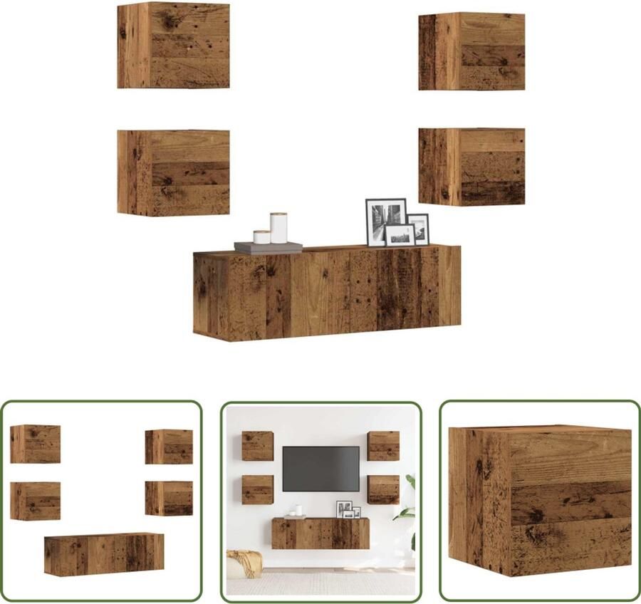 The Living Store vidaXL Houten Tv Kast Tv Meubel 5-delig Tv-meubelset wandmontage bewerkt hout oud houtkleurig Salontafel Media Kast Opbergkast