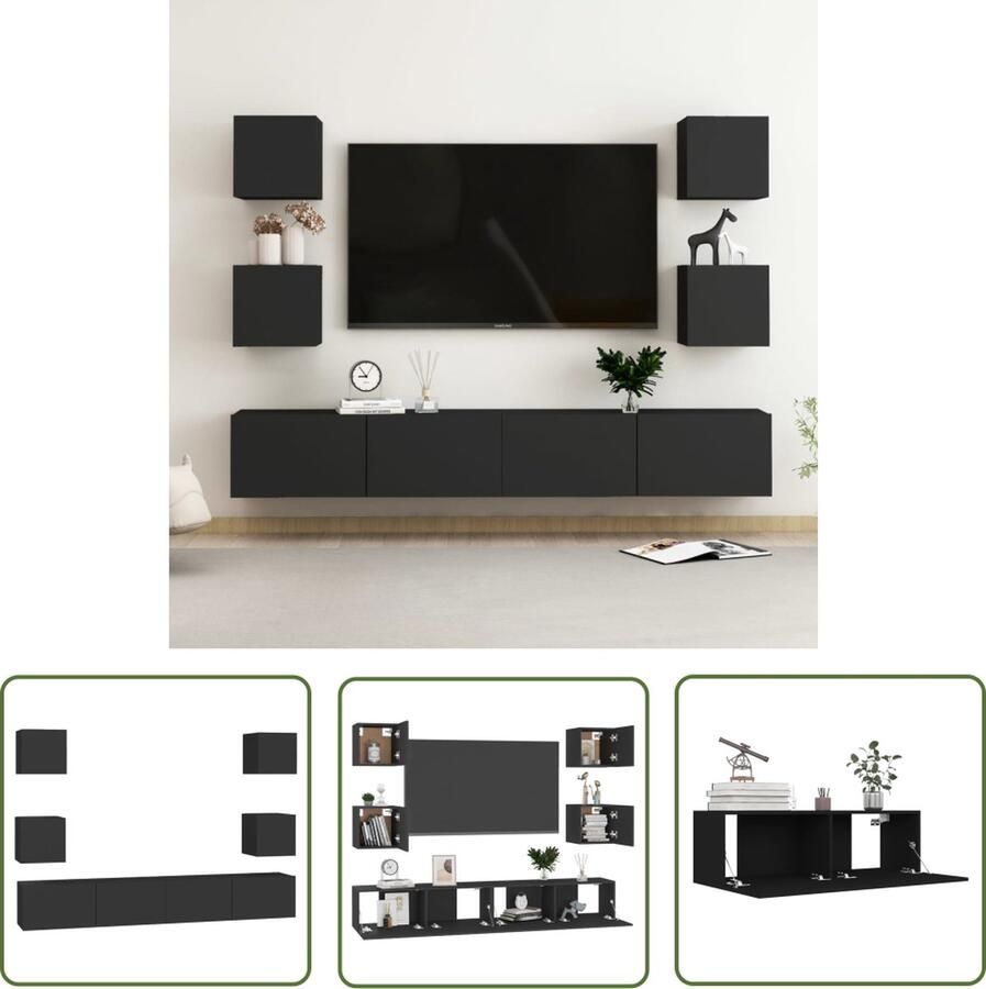The Living Store TV-meubel zwart spaanplaat 100x30x30 cm (L) 30.5x30x30 cm (S) Tv Meubel Houten Tv Kast Tv Stand Media Kast Salontafel - Foto 2