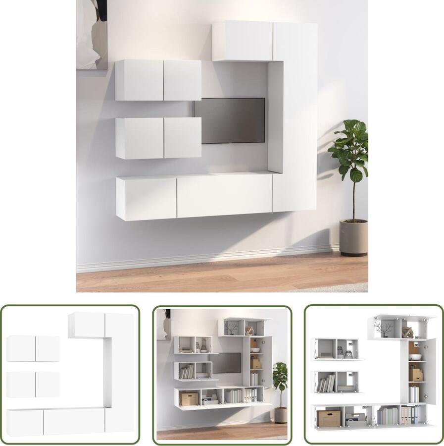 The Living Store TV-meubelset klassiek design voldoende opbergruimte wandgemonteerd wit bewerkt hout 3x 80x30x30cm + 1x 30.5x30x90cm + 2x 60x30x30cm - Foto 2
