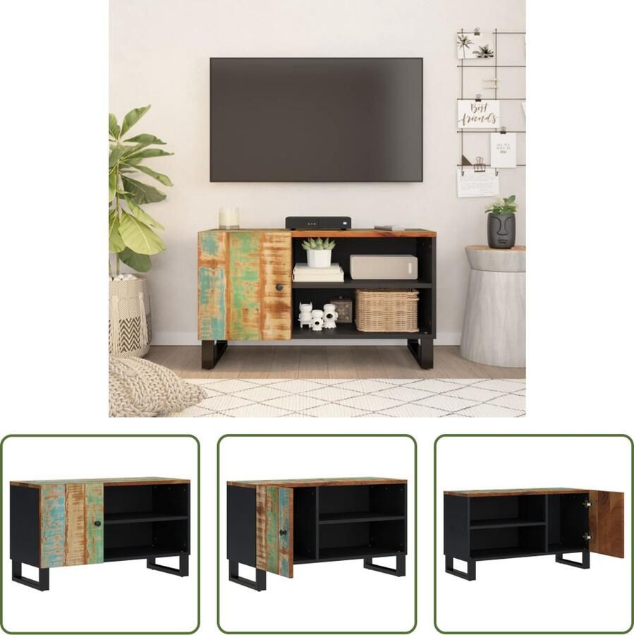 The Living Store Tv-meubel Massief Gerecycled Hout 80 x 33 x 46 cm Uniek en trendy design Tv-meubel Houten Tv-kast Recyceld Hout Meubilair Landelijk Tv-meubel Industriële Tv-stand - Foto 2