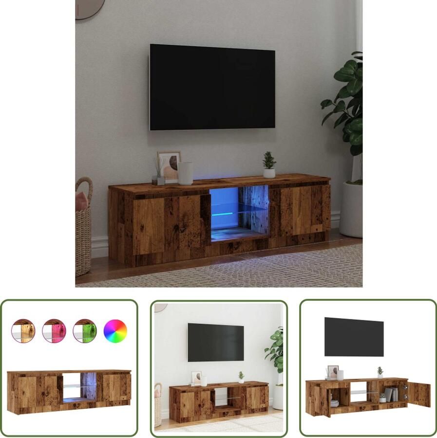 The Living Store vidaXL Tv-meubel met LED 120x30x36 cm bewerkt hout oud hout Tv-meubel Houten Tv-kast Led Tv-meubel Salontafel Media Kast